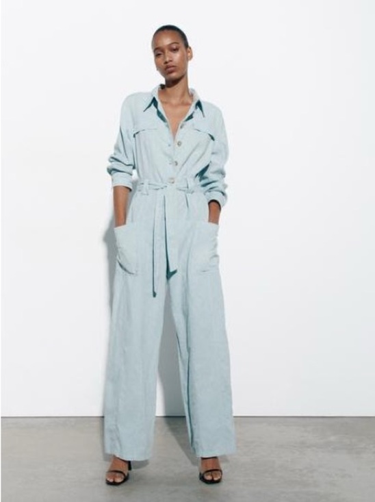 Zara Pants - ZARA WIDE LINEN BLEND CARGO JUMPSUIT